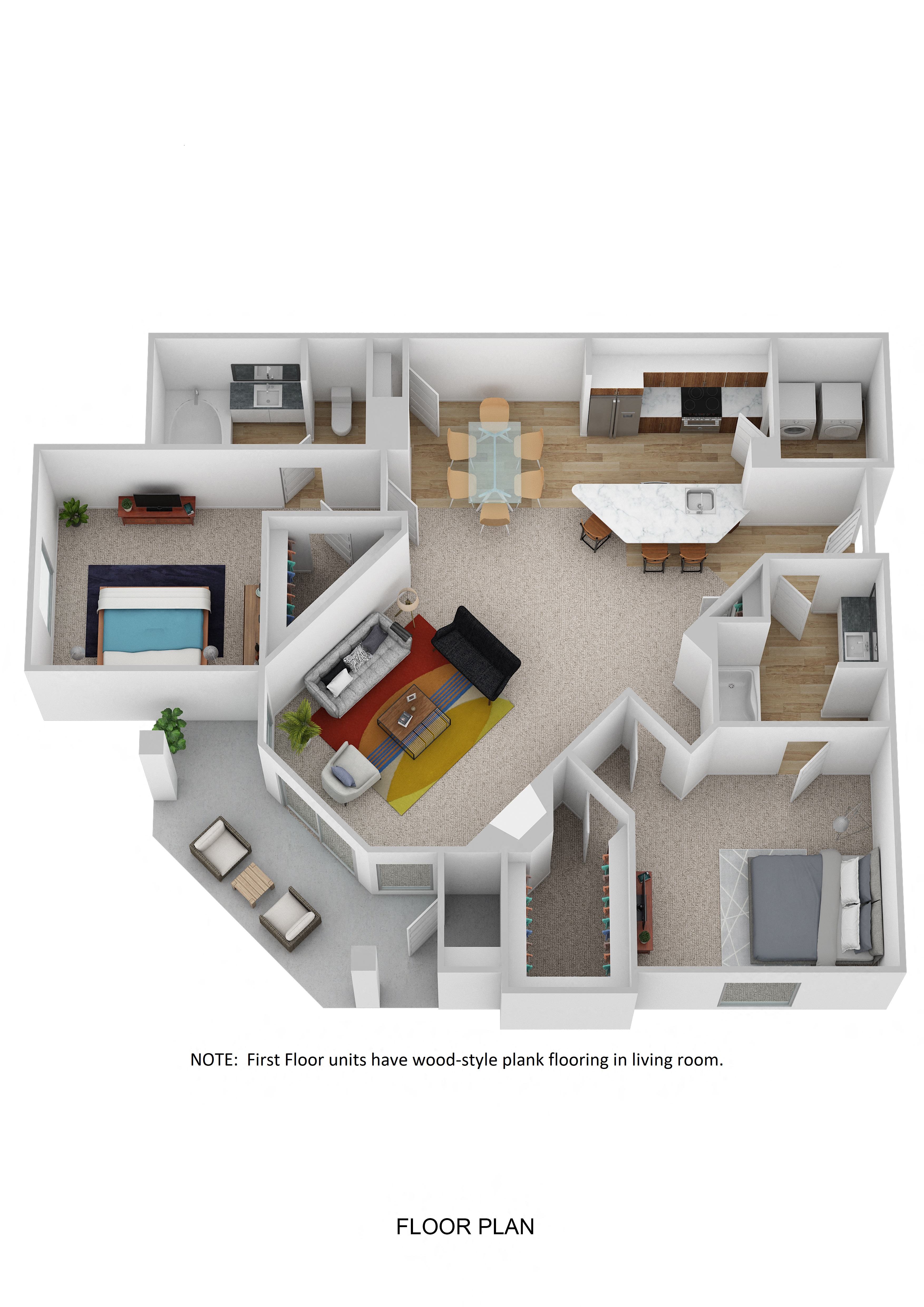 Floor plan for 2 beds, 2 baths, 1240 sqft